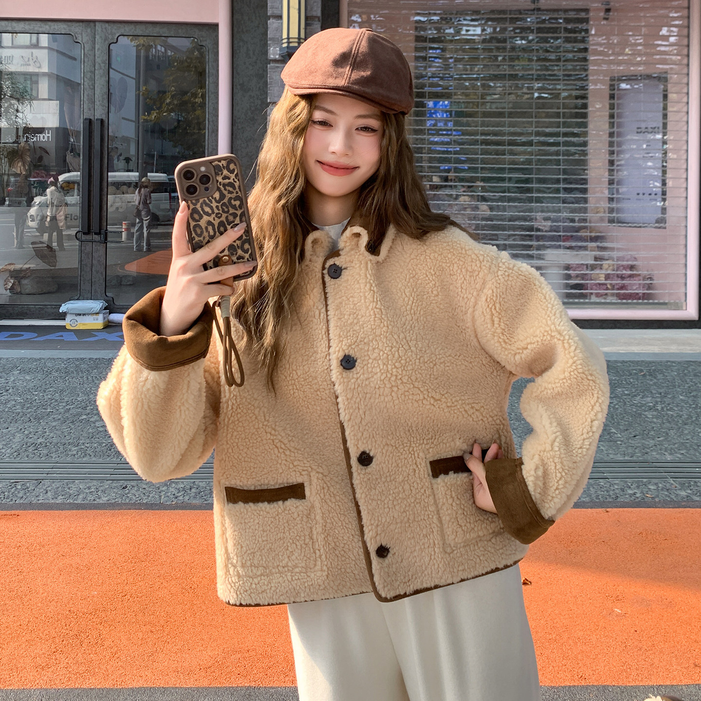新款现货！羊羔毛短款毛绒外套浙宝180A/货号M010/P195/K285,女装短外套,浙宝180A