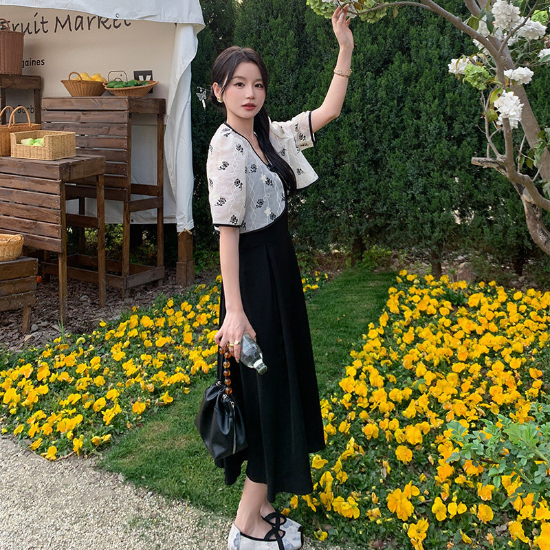 新中式国风黑色连衣裙女夏2025新款绝美吊带长裙外搭开衫,女装连衣裙,浙宝180A