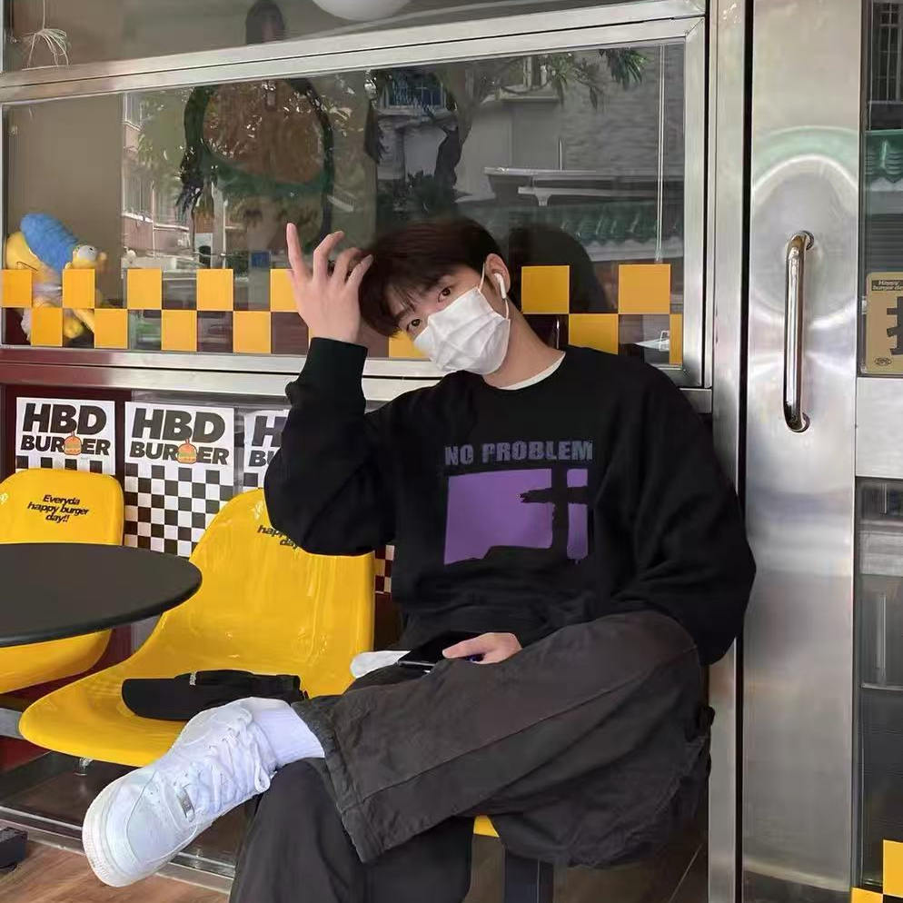 明星同款国潮美式圆领套头卫衣重磅男女款情侣秋冬宽松长袖上衣服