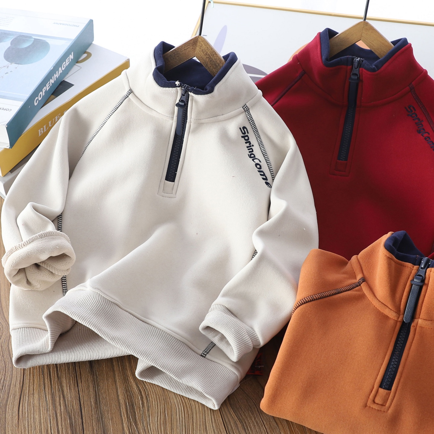 秋冬季男童防风纳米绒加绒潮卫衣