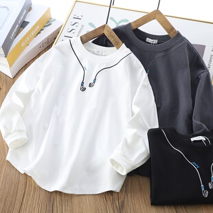 中大童休闲潮t上衣 新儿童纯棉百搭打底衫 男童圆领长袖 T恤2026春季