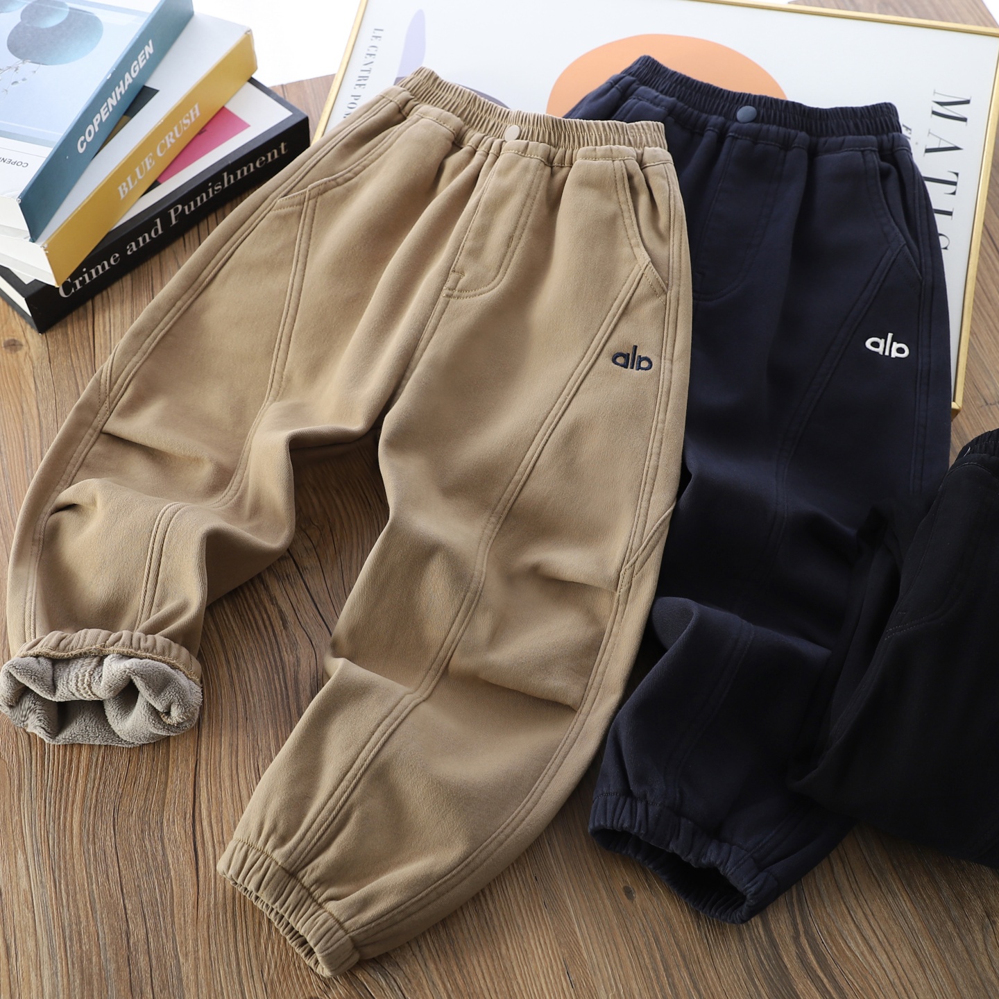 男童加厚一体绒宽松工装裤冬棉裤