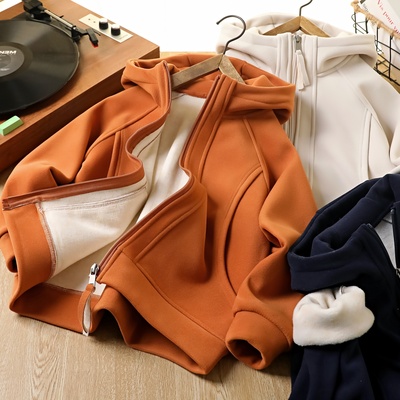 男童秋冬薄绒连帽外套防风保暖