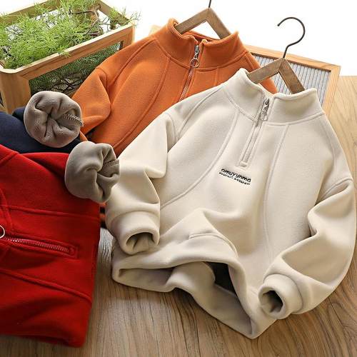 秋冬男密密绒休闲加绒卫衣半拉链