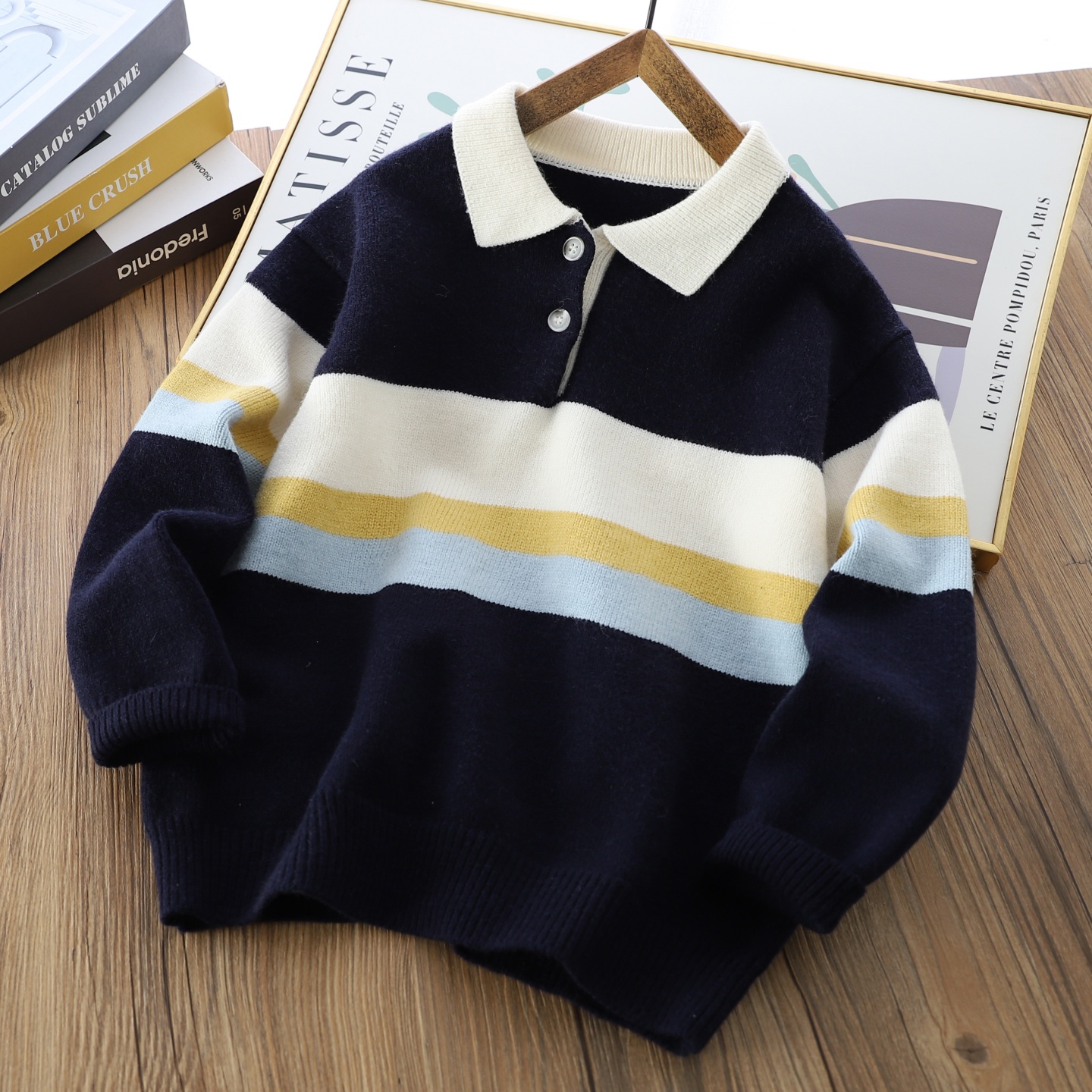 男童百搭洋气翻领秋冬季毛衣开衫