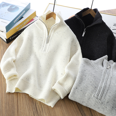 男童百搭拉链半高领毛衣