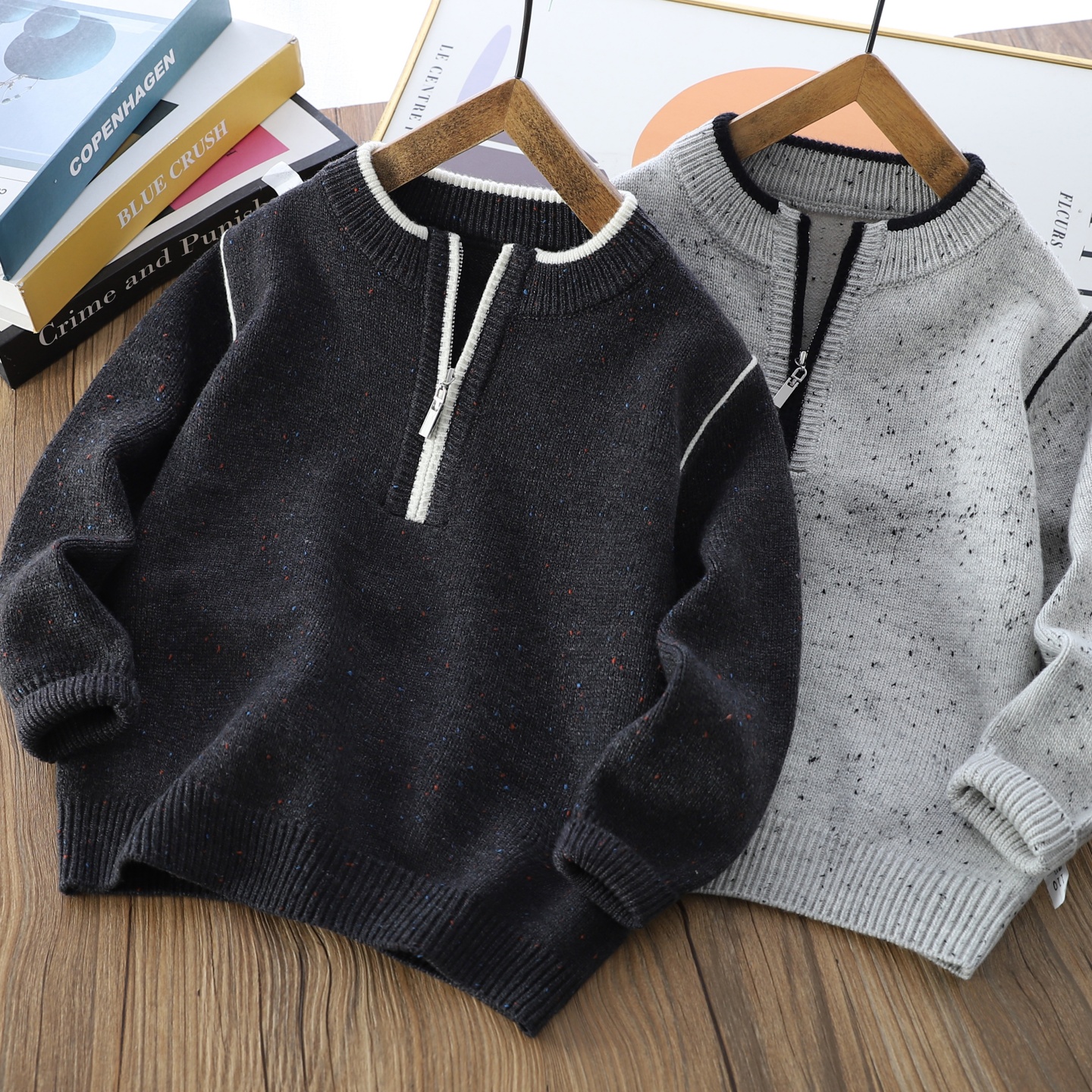 男童春秋百搭拉链圆领毛衣