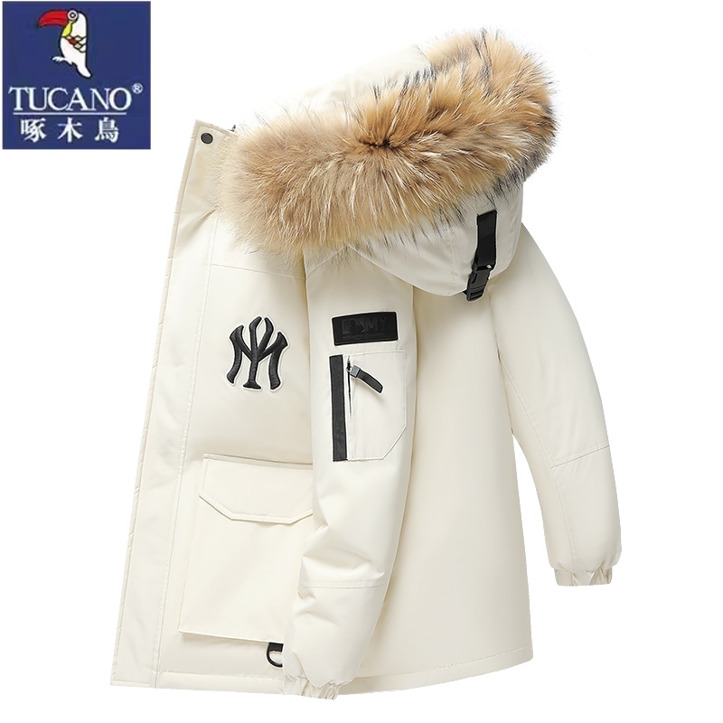 啄木鸟防风羽绒服男冬季新款加厚白鸭绒三防加厚工装短款连帽外套