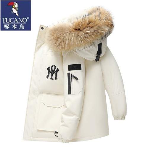 啄木鸟防风羽绒服男冬季新款加厚白鸭绒三防加厚工装短款连帽外套