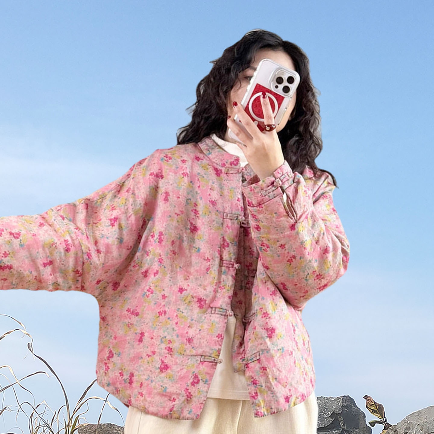 新中式立领宽松女棉服裁剪纸样