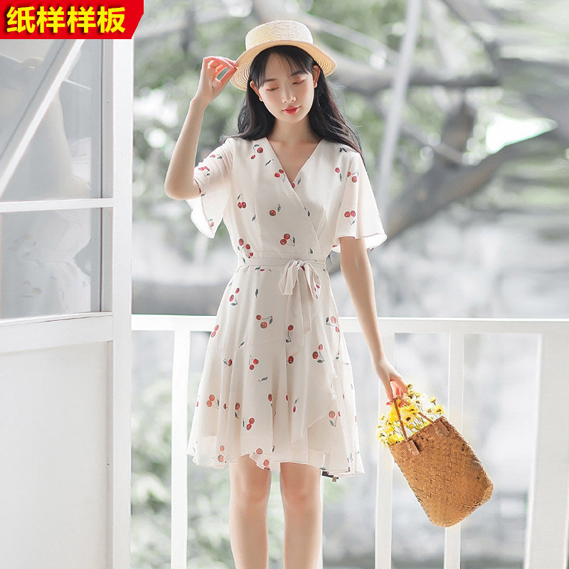 服装裁剪纸样连衣裙女装荷叶边绑带收腰孕妇裙DTY1:1衣服图纸模板