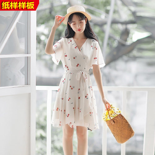 服装裁剪纸样连衣裙女装荷叶边绑带收腰孕妇裙DTY1:1衣服图纸模板