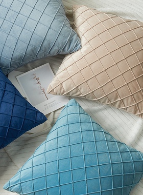 现代简约客厅沙发抱枕方靠垫天鹅绒菱格抱枕抱枕套不含芯飘窗靠枕