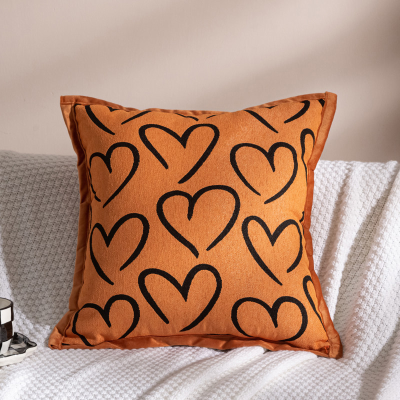 法式爱心图案抱枕橙色方形靠垫沙发客厅装饰枕套抱枕套不含芯靠枕