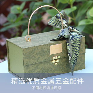 纸上空间绿色浮雕复古花纹伴手礼礼品盒空盒伴娘折叠盒包装 礼盒