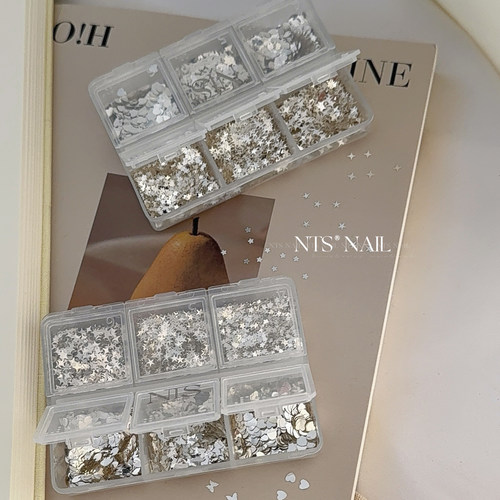 NTS.nail 甄选「银色亮片素材拼盘」ins星星蝴蝶爱心花瓣美甲饰品