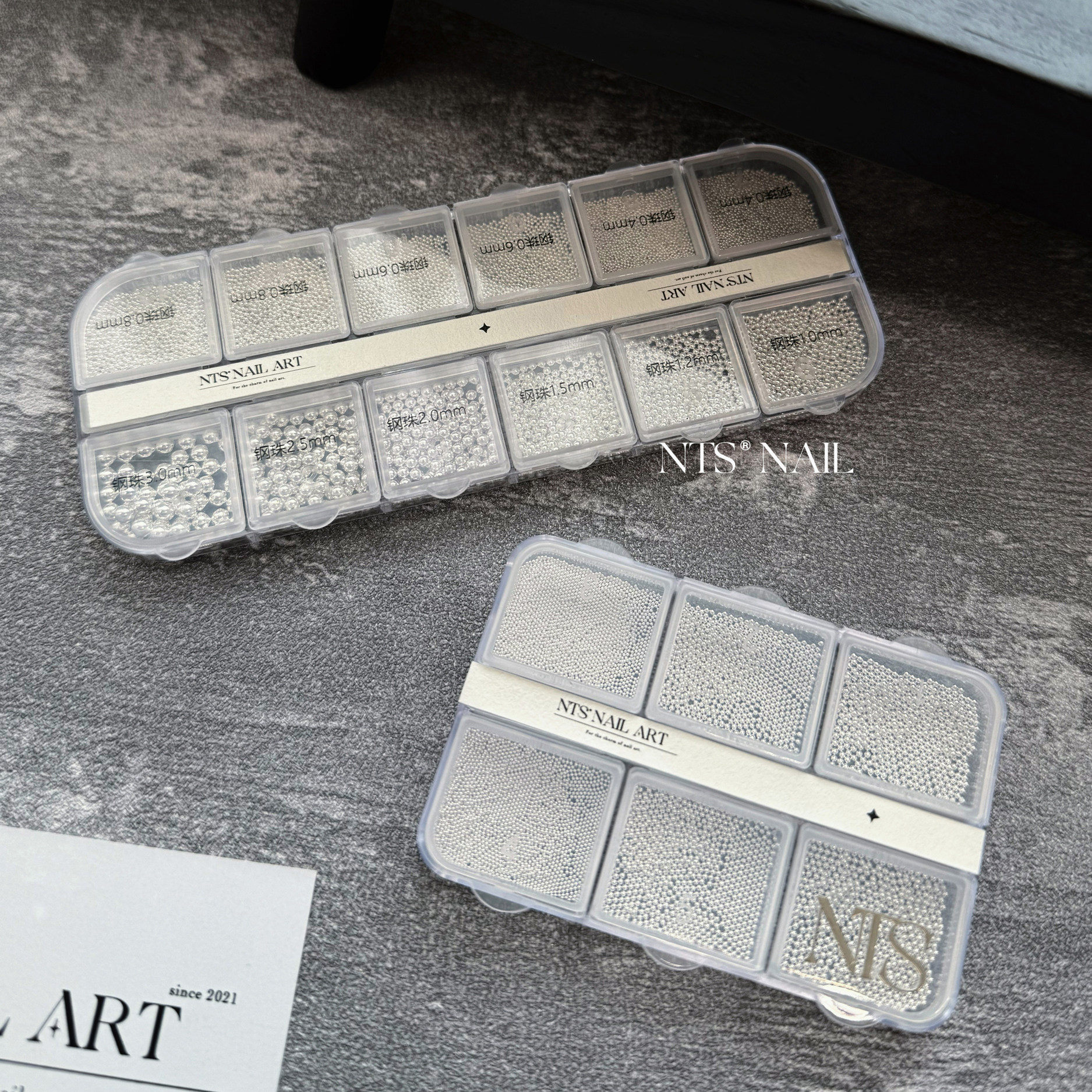 NTS.nail人手一盒 混装0.4mm0.8mm1.0mm大小混装银色钢珠美甲饰品