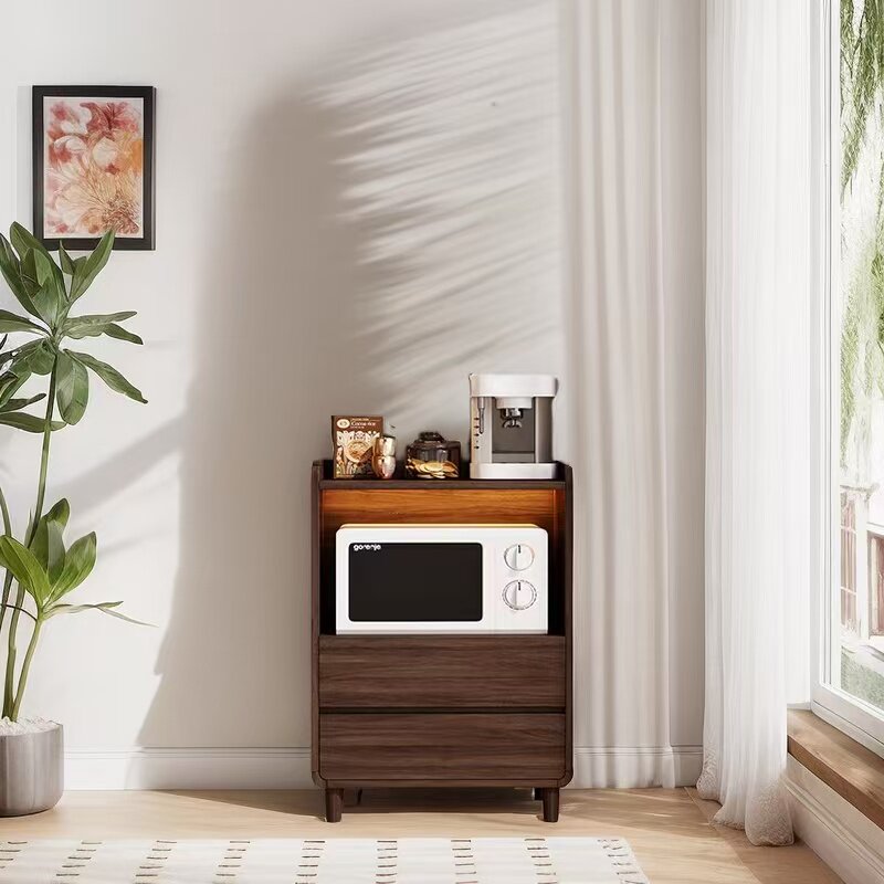 小型实木餐边柜靠墙一体落地收纳柜客厅家用厨房茶水柜置物柜碗柜