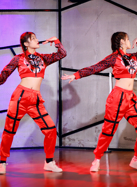 喜庆红色脸谱表演服装中国风爵士舞蹈女团演出服宽松嘻哈街舞男