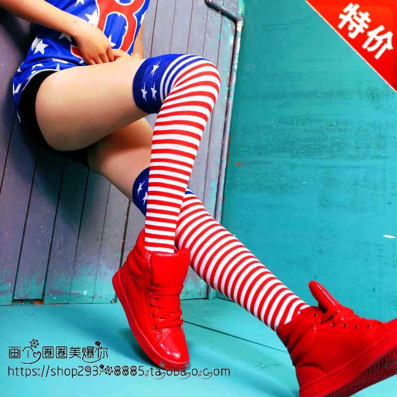 星星啦啦队ds演出长筒袜酒吧舞蹈队条纹过膝高筒袜女爵士舞表演袜,女士内衣/男士内衣/家居服,长筒袜,淘宝优惠券,粉丝福利购,淘宝优惠卷
