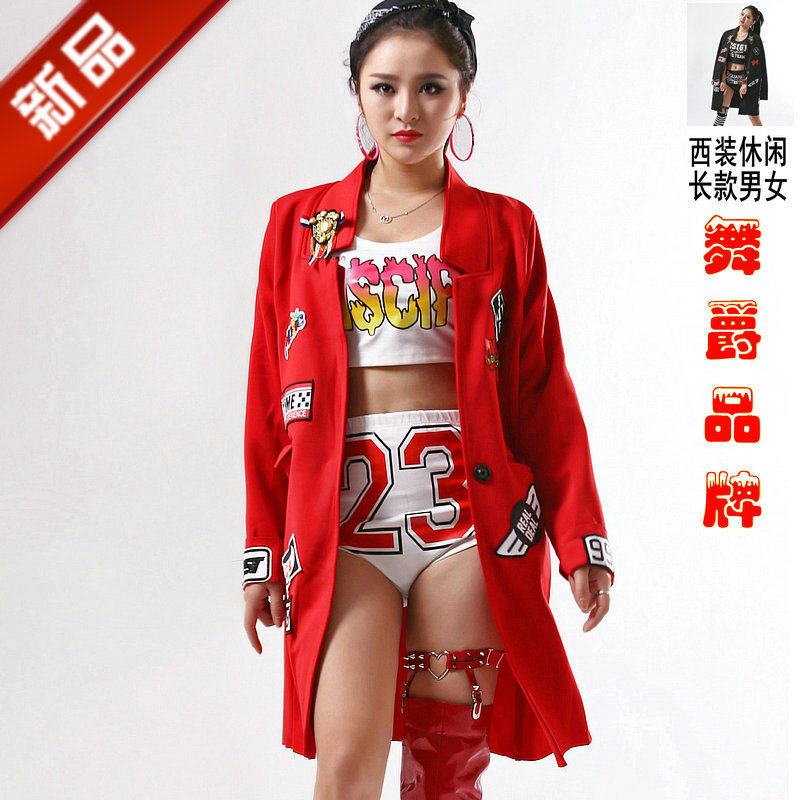 男女夜店酒吧唱跳歌手伴舞演出服装新款嘻哈中长外套权志龙GD风衣