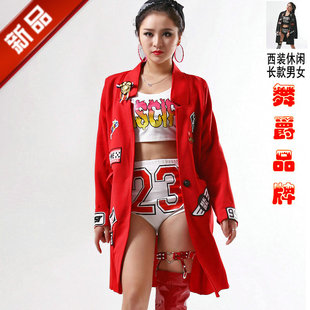男女夜店酒吧唱跳歌手伴舞演出服装新款嘻哈中长外套权志龙GD风衣