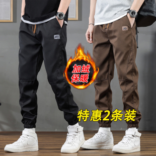 加绒裤 裤 子男宽松百搭潮流休闲裤 潮牌束脚工装 耐磨保暖工作裤 冬季