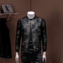 个性 上衣 棒球服男装 新款 2019春季 夹克外套男金线提花暗纹青年修身