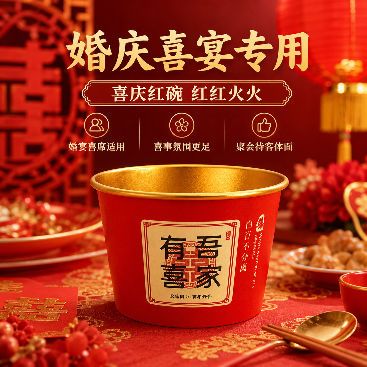 婚庆金箔纸碗杯筷一次性套装