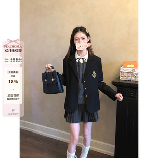 桃可了《银河收件箱》英伦学院风刺绣西装外套女秋复古徽章宽松