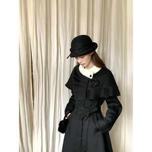 高级感中长款 复古法式 小众披肩羊毛毛呢大衣女冬 墨染画境 桃可了