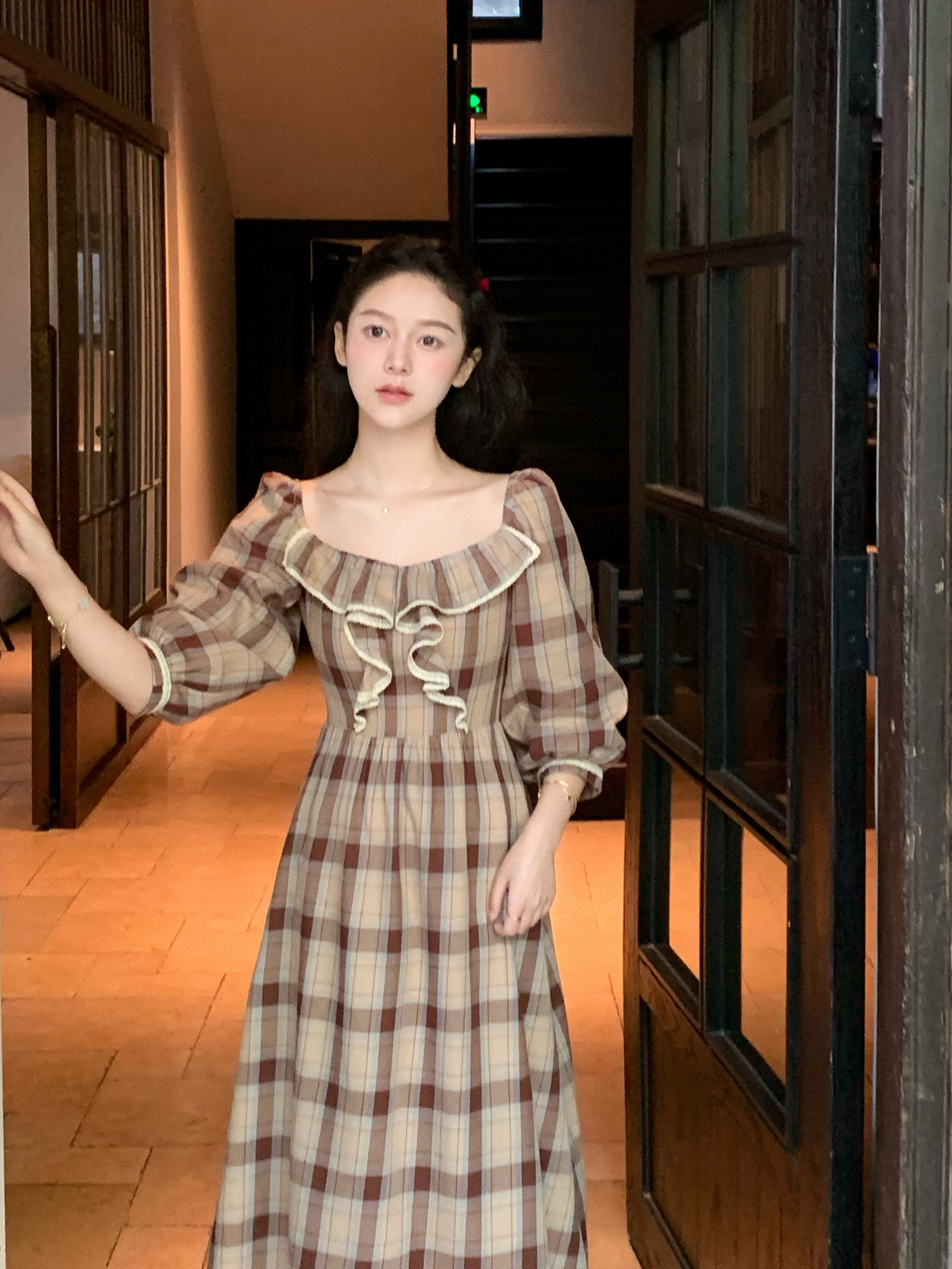 【清仓福利 限时7折】《香山树》复古中袖格纹连衣裙女,女装/女士精品,连衣裙,淘宝优惠券,粉丝福利购,淘宝优惠卷