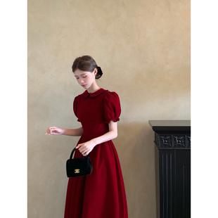 桃可了 丝绒礼物 后背细节设计感加厚生日长款显瘦泡泡袖连衣裙女