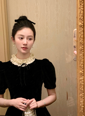 桃可了《cheese doll》限时6折 不退不换 云朵领丝绒连衣裙小黑裙