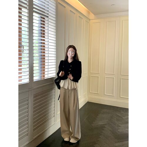 限时7折 好版型神裤 超好穿卡其色天丝棉阔腿裤女高腰直筒休闲裤