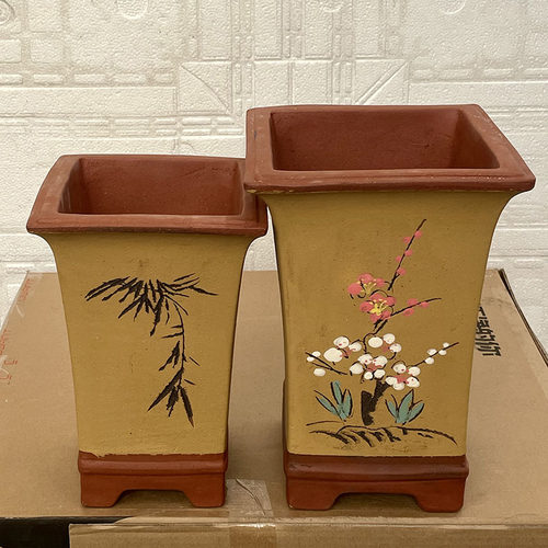 宜兴手工紫砂简约花盆兰花盆君子兰点彩高四方室内绿植盆景 - 封面