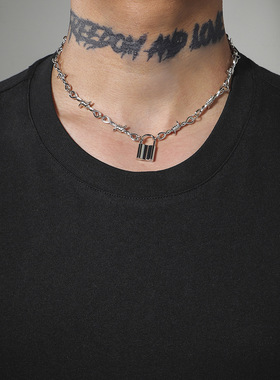 男士荆棘锁骨链简约锁头项链女