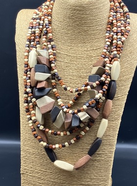 色沙滩田园风木质多层长款项链