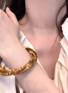 夸张手工编织竹子手镯女