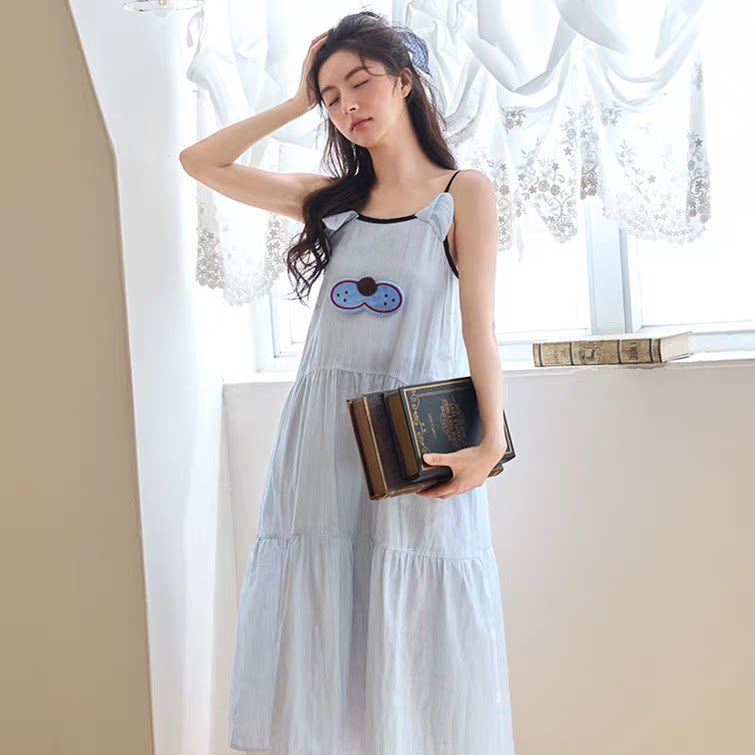 黛梦思甜美吊带睡裙女夏季薄款纯棉中长款家居服可外穿带胸垫睡衣