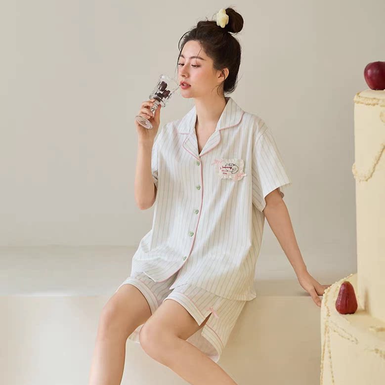 黛梦思2026年新款睡衣女夏季纯棉短袖甜美风家居服夏天可外穿套装
