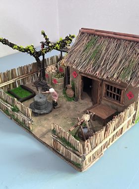 微缩场 怀旧风拉满!幼儿园DIY稻草立体农家小屋 仿古建筑拼装材料