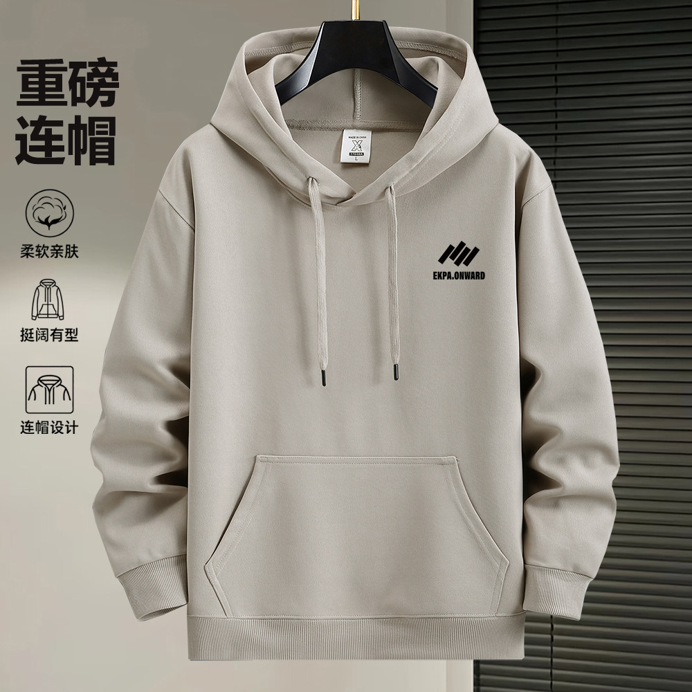 秋冬季加绒加厚卫衣男士潮牌连帽衫青少年学生上衣服宽松运动外套