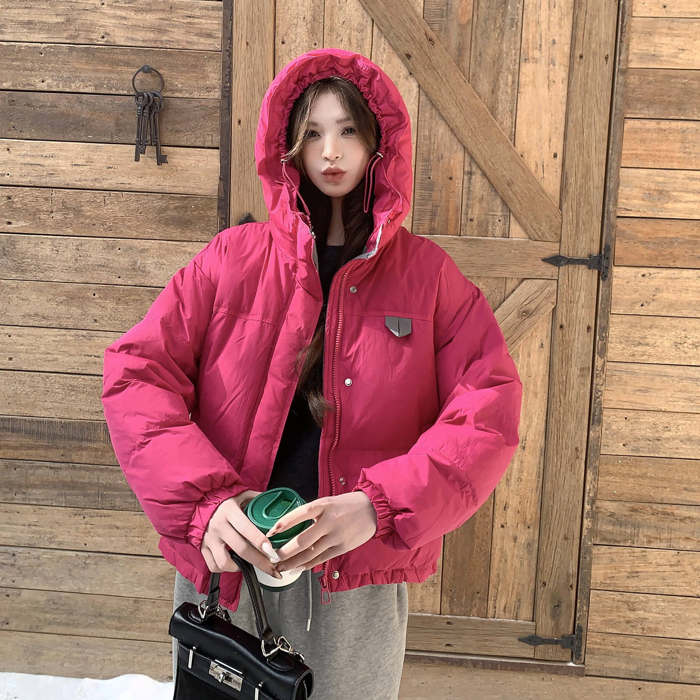 时尚松弛感小个子加厚保暖连帽羽绒服女2025冬新款韩版休闲范外套,女装羽绒服,2D118