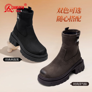 强人3515女靴秋冬新款 英伦马丁靴厚底增高烟筒靴瘦瘦靴小个子潮流