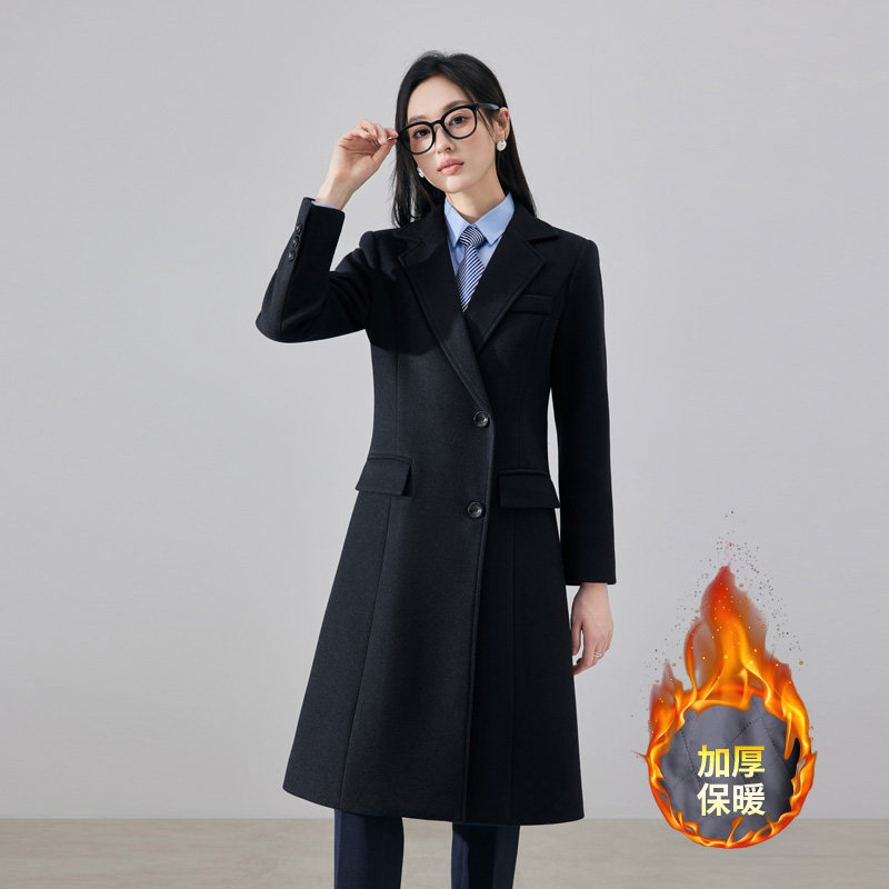 职业中长版西装呢子大衣女外套