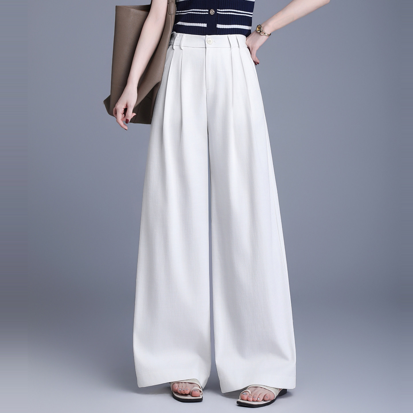 白色阔腿裤女高腰垂感新款夏季直筒拖地长裤宽松显瘦休闲西装裤子