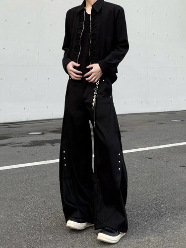 空天白/铆钉设计A字弯刀休闲裤