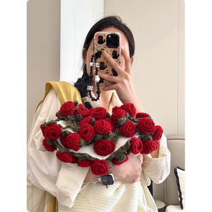 玫瑰花束毯子成品办公室午睡毯带包装手工编织毯子送闺蜜礼物礼盒