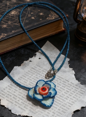 哥特暗黑系眼球眼珠花朵吊坠项链小众设计感生日礼物